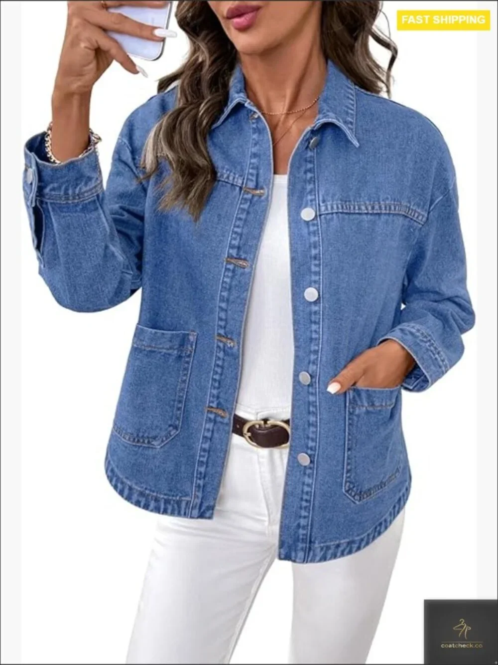 Oversized Boyfriend Denim Jacket Long Sleeve Button Down Casual Chic Coat